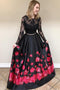 Black Lace Long Sleeves Prom Dress Two Piece With Floral Print MP724