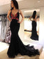 Black Lace Mermaid Prom Dresses V-neck Backless Evening Gown MP770
