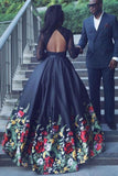 black two piece lace long sleeves floral prom dress keyhole back mp898