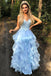 blue princess sweet 16 dress spaghetti straps tiered graudation prom dress