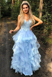 Blue Princess Sweet 16 Dress Spaghetti Straps Tiered Graudation Prom Dress GP309