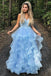 blue princess sweet 16 dress spaghetti straps tiered graudation prom dress