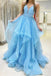baby blue v neck long prom dresses a line sleeveless sweet 16 gown