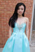 blue sweetheart beading long prom dress sweep train with pockets