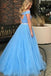 sky blue two piece tulle long prom dress off shoulder beading formal gown