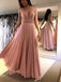 a line v neck prom dress blush chiffon long evening dress with beading