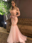 Spring Blush Mermaid Spaghetti Prom Dress Drop-Sleeves Party Gown MP832