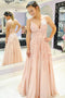 A-line Blush Pink Prom Dress Spaghetti Tulle Appliques Formal Dress GP13