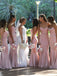 blush pink long bridesmaid dresses sweetheart mermaid with sweep train