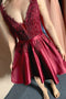 Sleeveless V Neck A Line Lace Appliques Short Homecoming Dresses Satin Short Graduation Gown GM545
