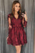 burgundy lace homecoming dresses long sleeves short prom dress