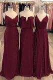 burgundy chiffon styles boho long bridesmaid dresses