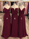 burgundy chiffon styles boho long bridesmaid dresses pb178