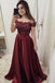 burgundy long prom dresses off the shoulder appliques party dresses