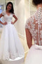 Cap Sleeve Tulle White Lace Wedding Dress, Elegant A-line Bridal Gowns PW453