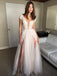 cap sleeve a line lace tulle long backless prom dress slit evening dress