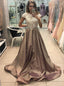 Cap Sleeves Long Prom Dress Satin Lace Appliques Formal Gown GP56