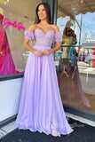 Charm A Line Sweetheart Lavender Chiffon Prom Dresses with Lace GP452