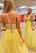 charm a line v neck yellow appliques tulle prom dresses with lace up
