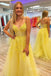 charm a line v neck yellow appliques tulle prom dresses with lace up