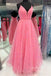 charming a line pink tulle long prom dress long formal dresses