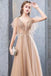 Charming A-Line Short Sleeves Tulle Prom Dresses Long Evening Gown With Beading