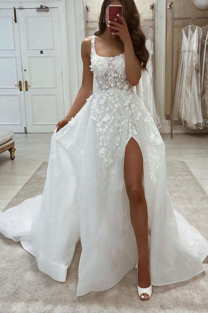 charming lace applique mermaid wedding dresses with detachable train