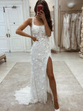 Charming Lace Applique Mermaid Wedding Dresses With Detachable Train PW419