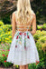 a line v neck lace homecoming dress embroideried short prom dress