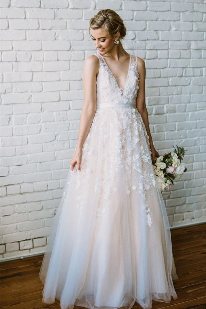 charming country wedding dresses v neck appliques a line bridal gowns