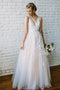 Charming Country Wedding Dresses V-neck Appliques A Line Bridal Gowns PW233
