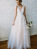 charming country wedding dresses v neck appliques a line bridal gowns pw233