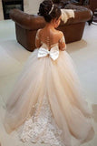 Charm Princess Long Sleeves Appliqued Flower Girl Dress with Bowknot PF121