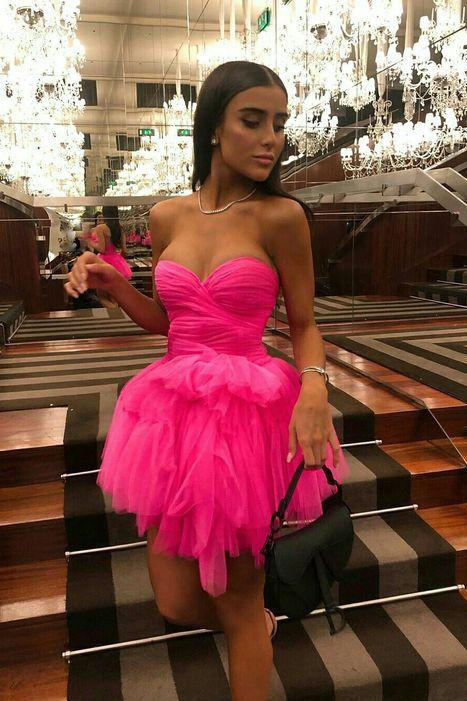 Chic Hot Pink Tulle Homecoming Dress, Short Graduation Party Dress GM476