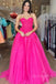chic hot pink tulle long prom dress sweetheart sleeveless evening dress