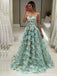 chic a line spaghetti straps tulle 3d floral long prom dress