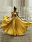 Chiffon Yellow Long Prom Dress A-Line Halter with Butterfly Appliques MP872