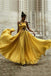 chiffon yellow long prom dress a line halter with butterfly appliques