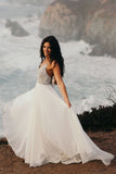 classic spaghetti beaded chiffon ivory country wedding gown pw247