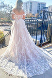 A-line Tulle Appliques Lace Backless Criss Cross Back Boho Wedding Dress PW495