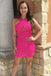 cross neck hot pink sequin homecoming graduation dresses tight party dress