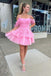 cute a line scoop neck pink tulle homecoming dresses with feather sleeves
