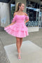 Cute A Line Scoop Neck Pink Tulle Homecoming Dresses with Feather Sleeves GM592