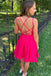 simple hot pink satin short homecoming dresses backless graduation party dress