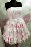cute strapless homecoming dresses with 3d flowers a line pink short sweet 16 dress