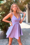 Simple V Neck Lavender Short Prom Dress, Short Backless Homecoming Dress GM511