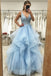 blue lace a line ruffles tulle long prom dress princess sweet 16 dress