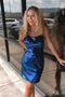 Shiny Sequined Spaghetti Straps Navy Blue Homecoming Dress, Sheath Cocktail Party Dress GM550