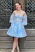 detachable sleeve sky blue lace corset a line short homecoming dresses