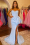 Sweetheart Light Blue Bowknot Long Prom Dress Mermaid Formal Dress With Split GP620